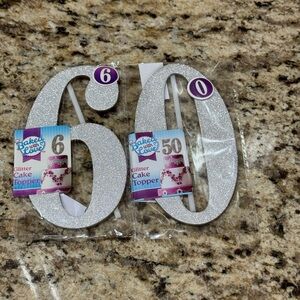 60 Silver Glitter Cake Topper